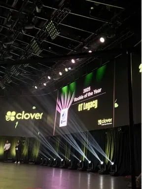 The conference screen announcing GT Legacy as Clover’s 2025 Rookie of the Year.